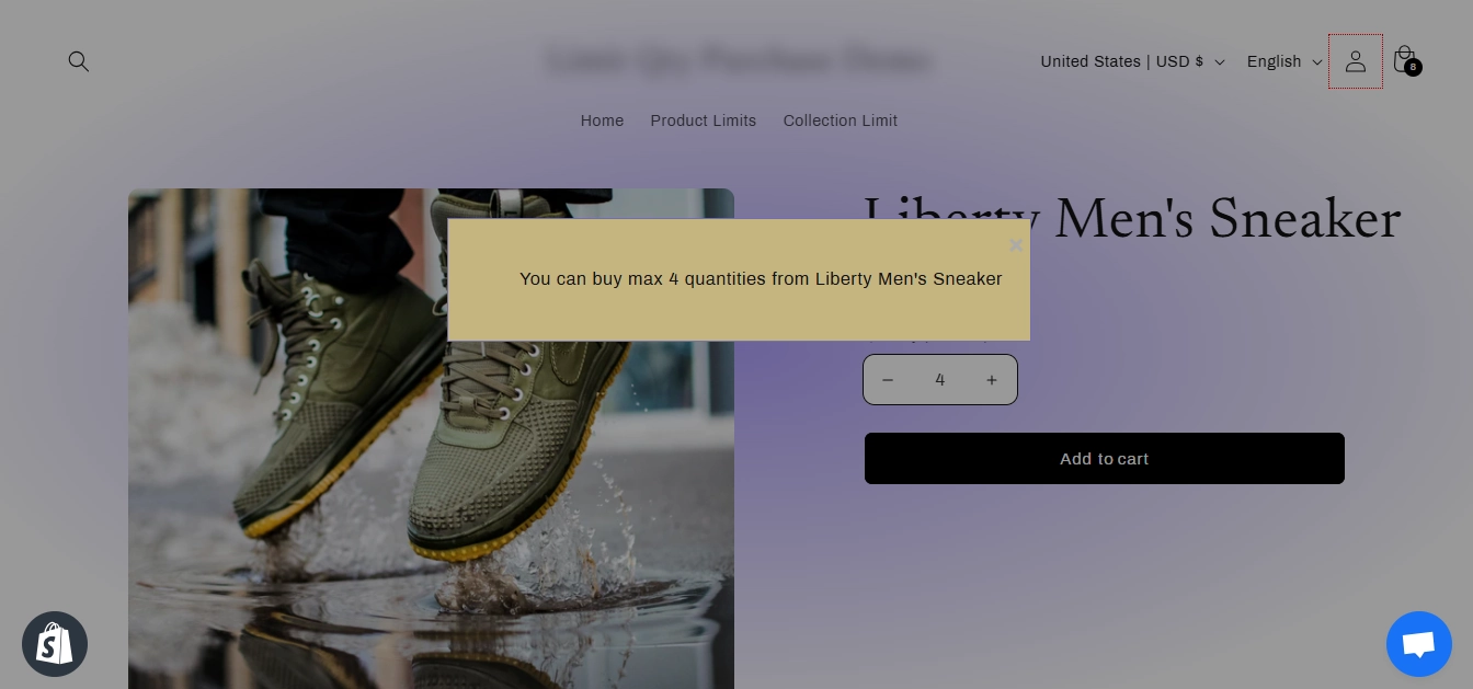 Show max quantity warning on product page
